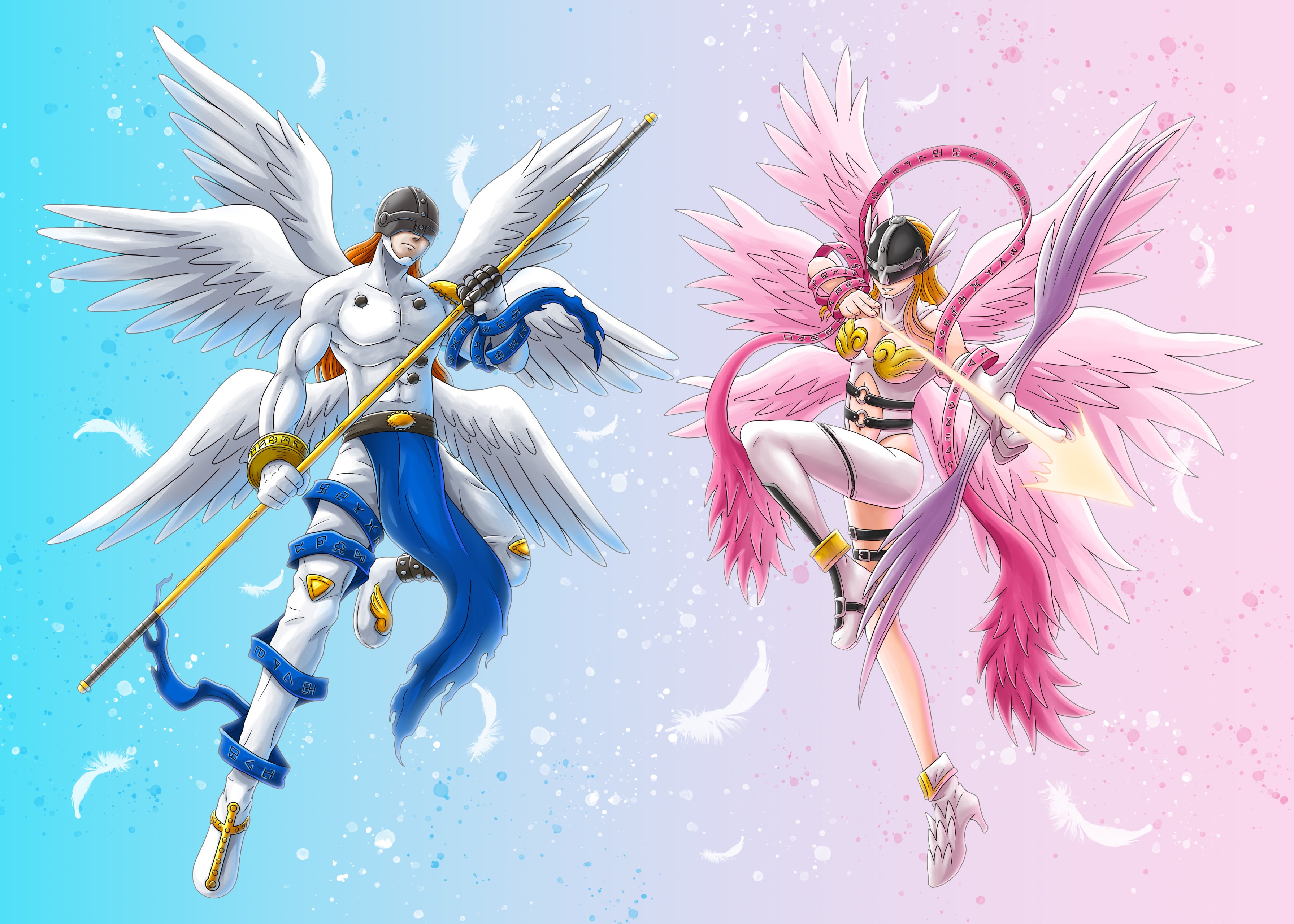 angewomon, angemon, and wada kouji (digimon and 1 more) drawn by  saturn_(satscarlet) | Danbooru